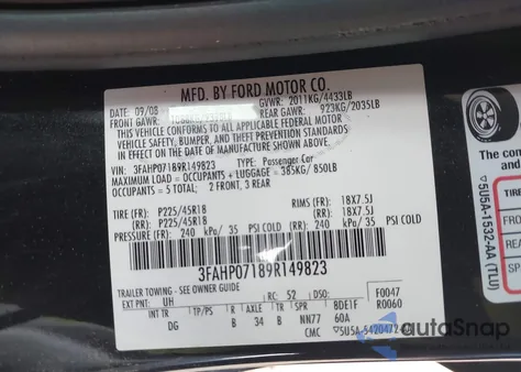 2009 Ford Fusion Se from USA, damaged, VIN 3FAHP07189R149823